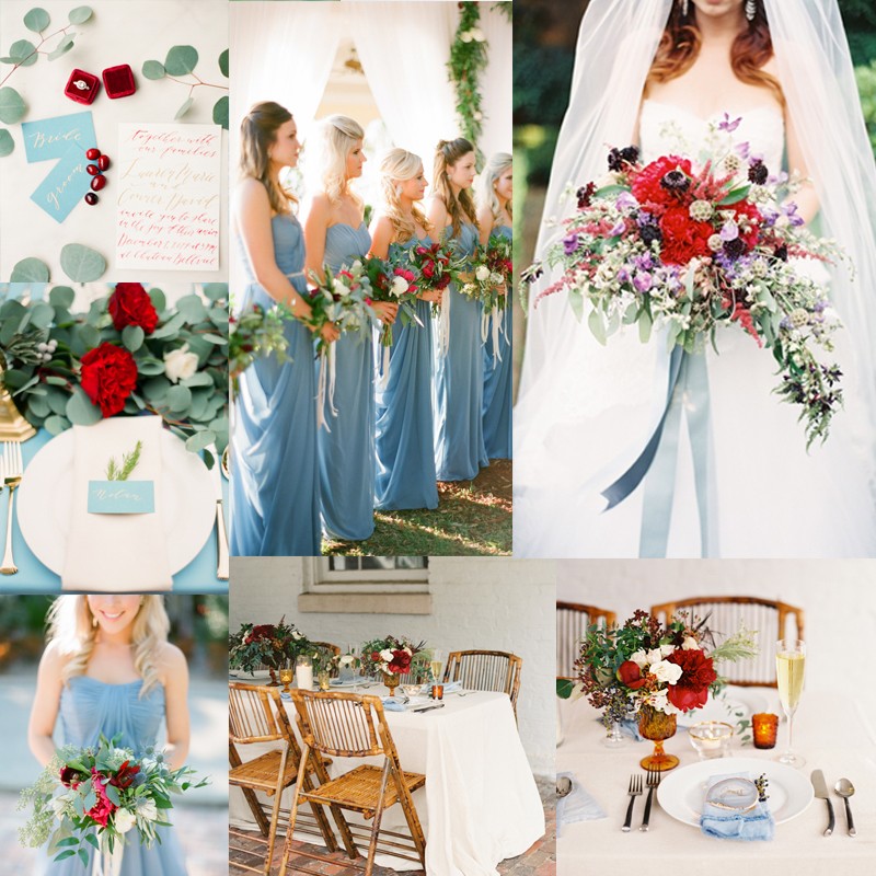 秋のウェディングテーマのアイデア０１<br />クランベリーレッド＋ダスティブルーのウェディング<br />Fall Wedding Color Inspiration for Cranberry + DustyBlue Wedding
